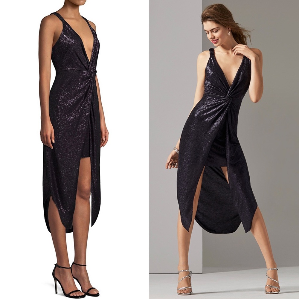 Ramy Brook | Sleeveless V-Neck Metallic Blue Dress